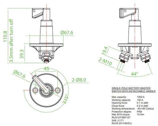 Hauptschalter 150 A von Orbitrade kompatibel mit Volvo Penta 1140319, 243700